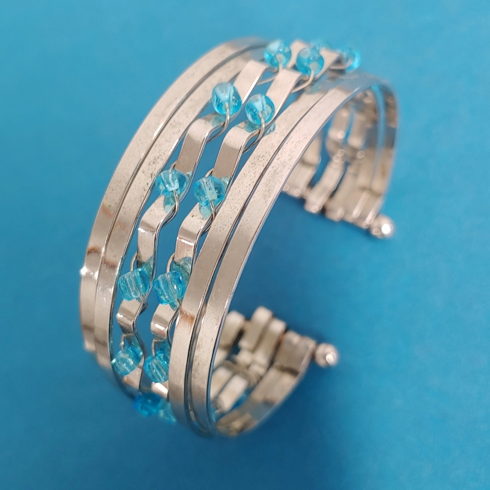 Silver Turquoise Multi-Row Cuff Bracelet - Picture 1 of 2